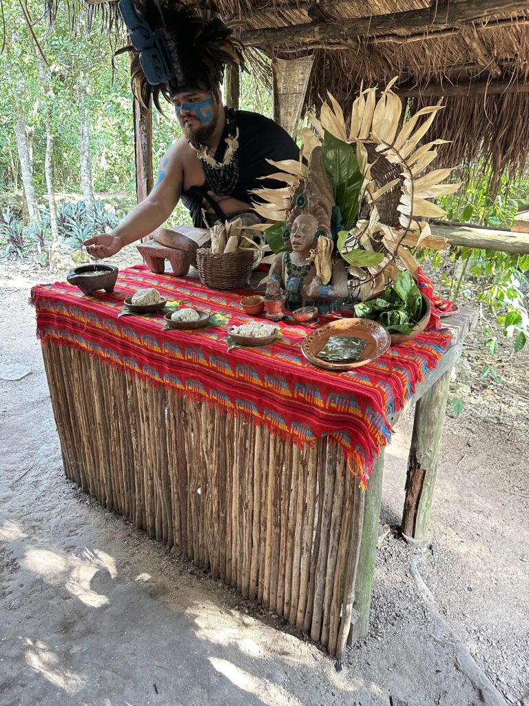 Tour guide showcasing the ingredients for tamales