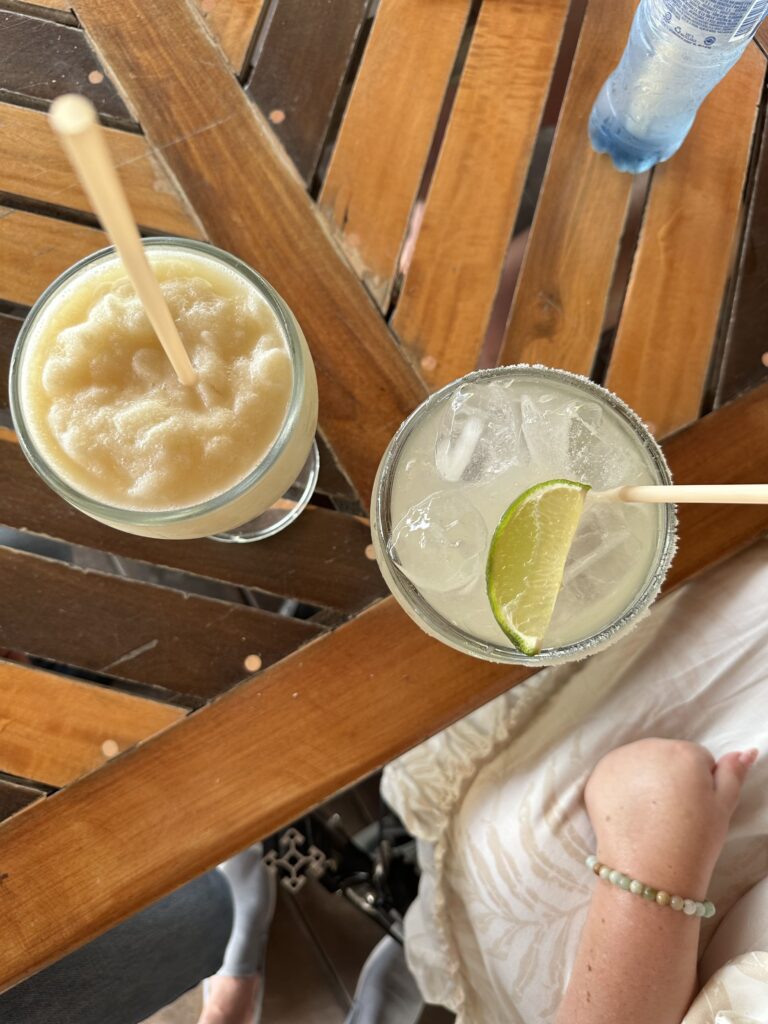 Two margaritas - one of them is frozen and one of them is on the rocks