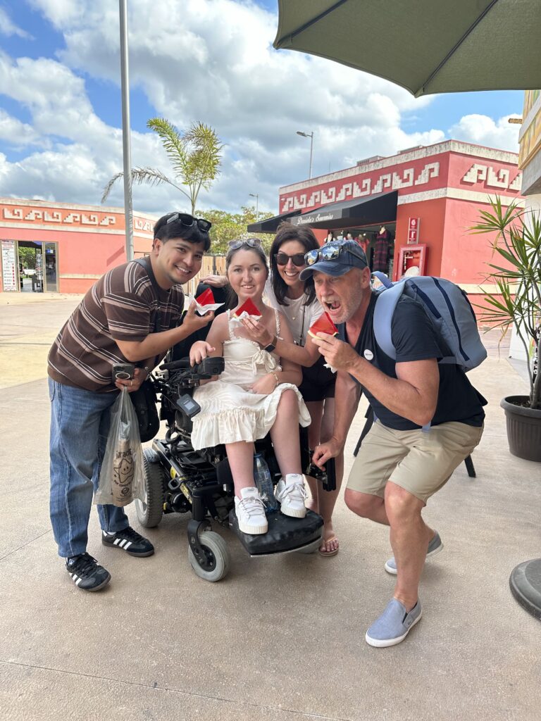 Tori and her family enjoying watermelon Jell-O shots at the cruise port